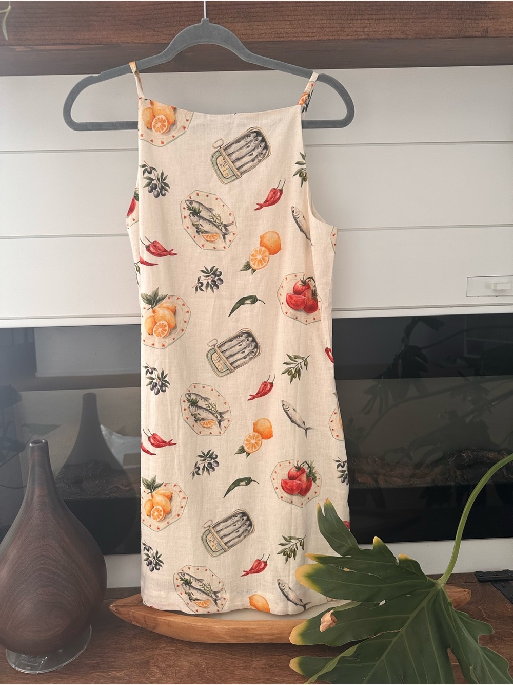 Magaschoni European Linen Fruit & Sardine Print Mini Sundress - Picture 2 of 5